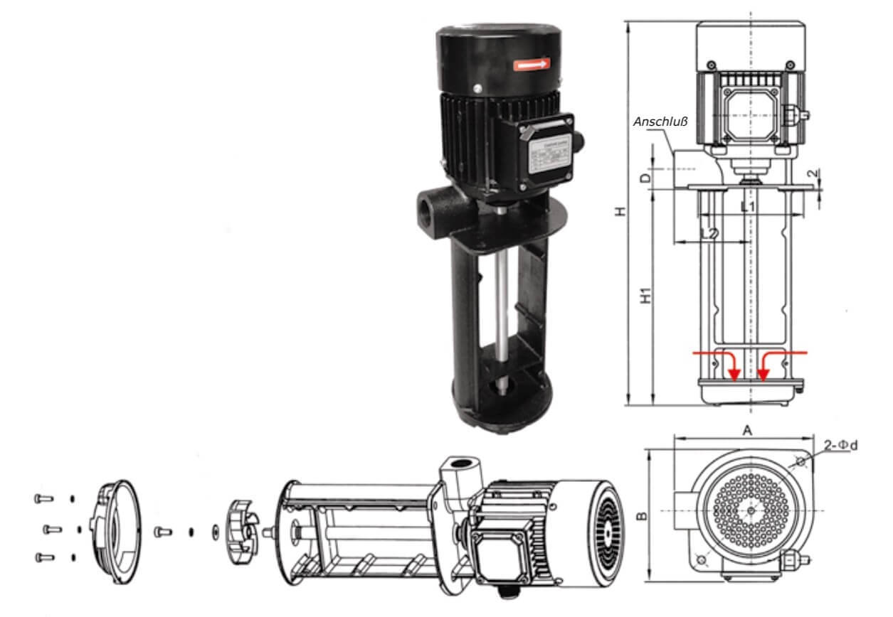 IBO Kühlmittelpumpe Eintauchpumpe Schmiermittelpumpe 400V Förderhöhe 3,5-8 m 
